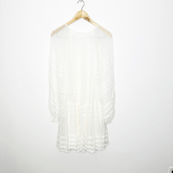 MAGALI PASCAL Amaia Tiered Trapeze Dress white sheer blouson sleeves womens S - Picture 3 of 8